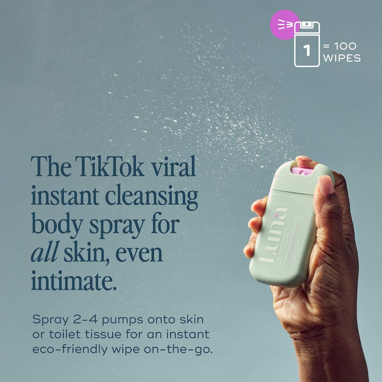 Luna Daily – The Mini Everywhere Spray-To-Wipe – With Prebiotics + Vitamins C&E, for Sensitive Skin