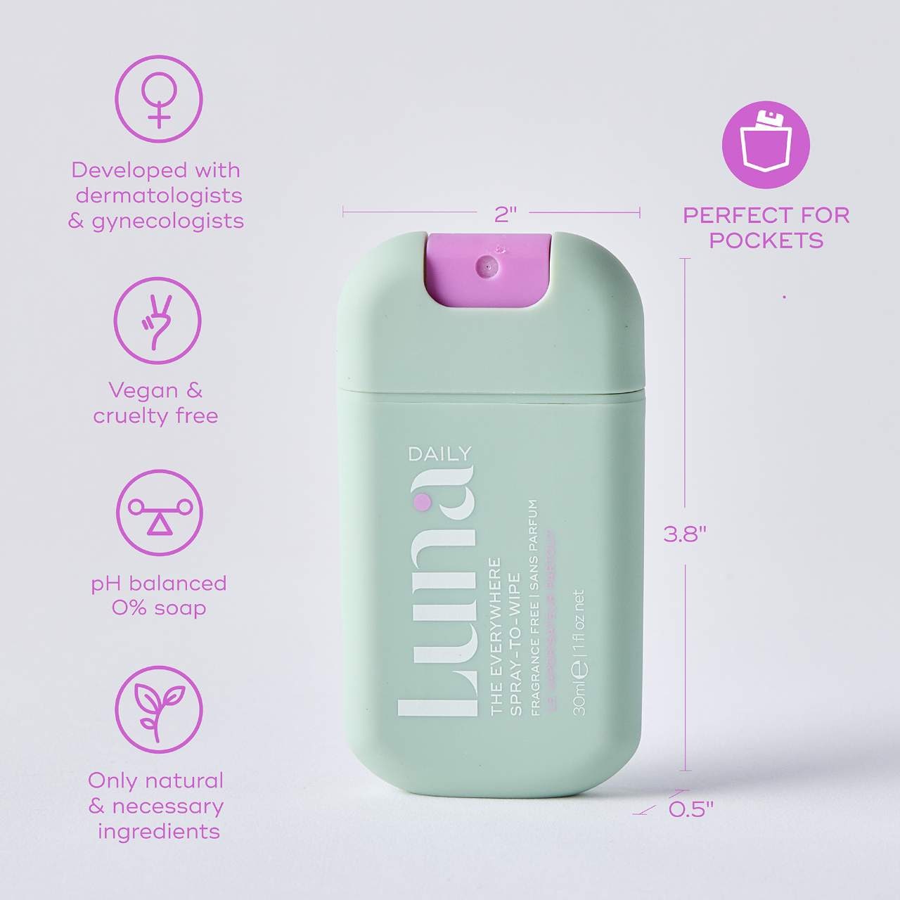 Luna Daily - The Mini Everywhere Spray-To-Wipe - With Prebiotics + Vitamins C&E, for Sensitive Skin - Image 3