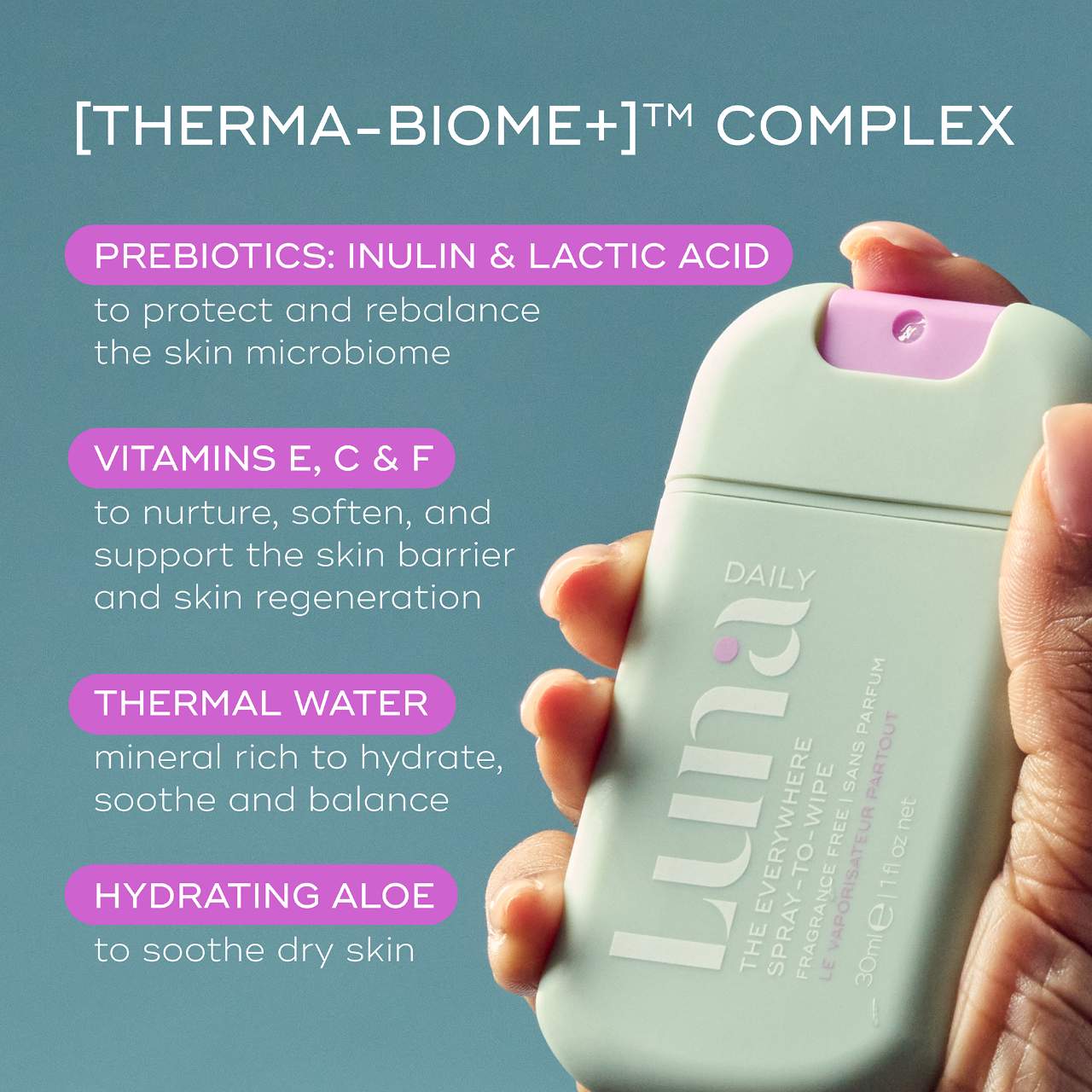 Luna Daily - The Mini Everywhere Spray-To-Wipe - With Prebiotics + Vitamins C&E, for Sensitive Skin - Image 4