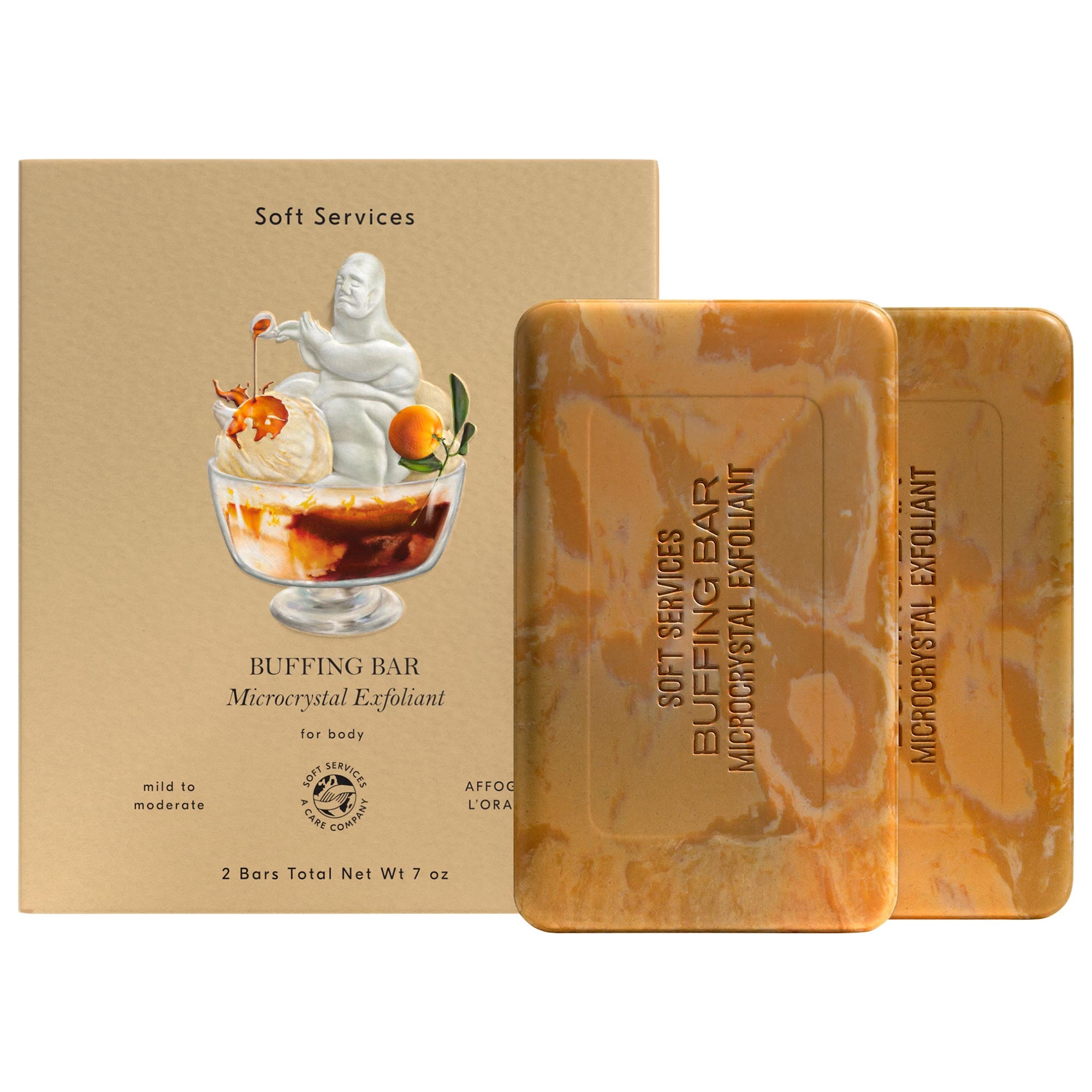 Soft Services – Affogato L’Orange Buffing Bar Body Exfoliant (2-pack) with Vanilla, Coconut, Citrus & Espresso