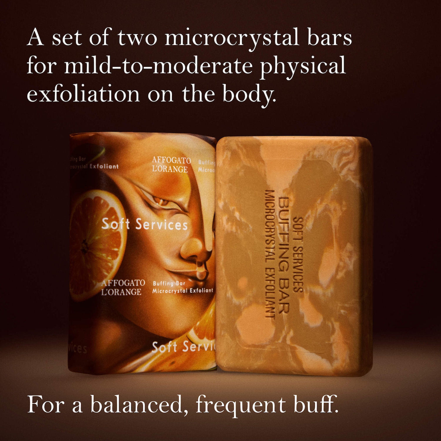 Soft Services – Affogato L’Orange Buffing Bar Body Exfoliant (2-pack) with Vanilla, Coconut, Citrus & Espresso