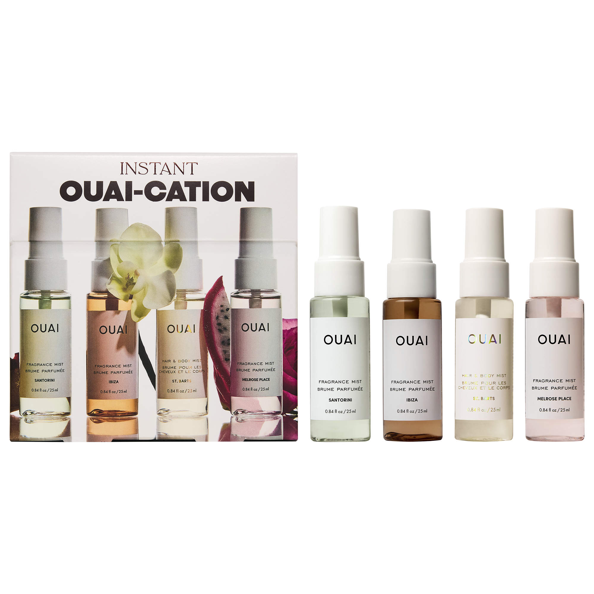 OUAI – Mini St. Barts, Ibiza, Santorini & Melrose Hair & Body Mist Set