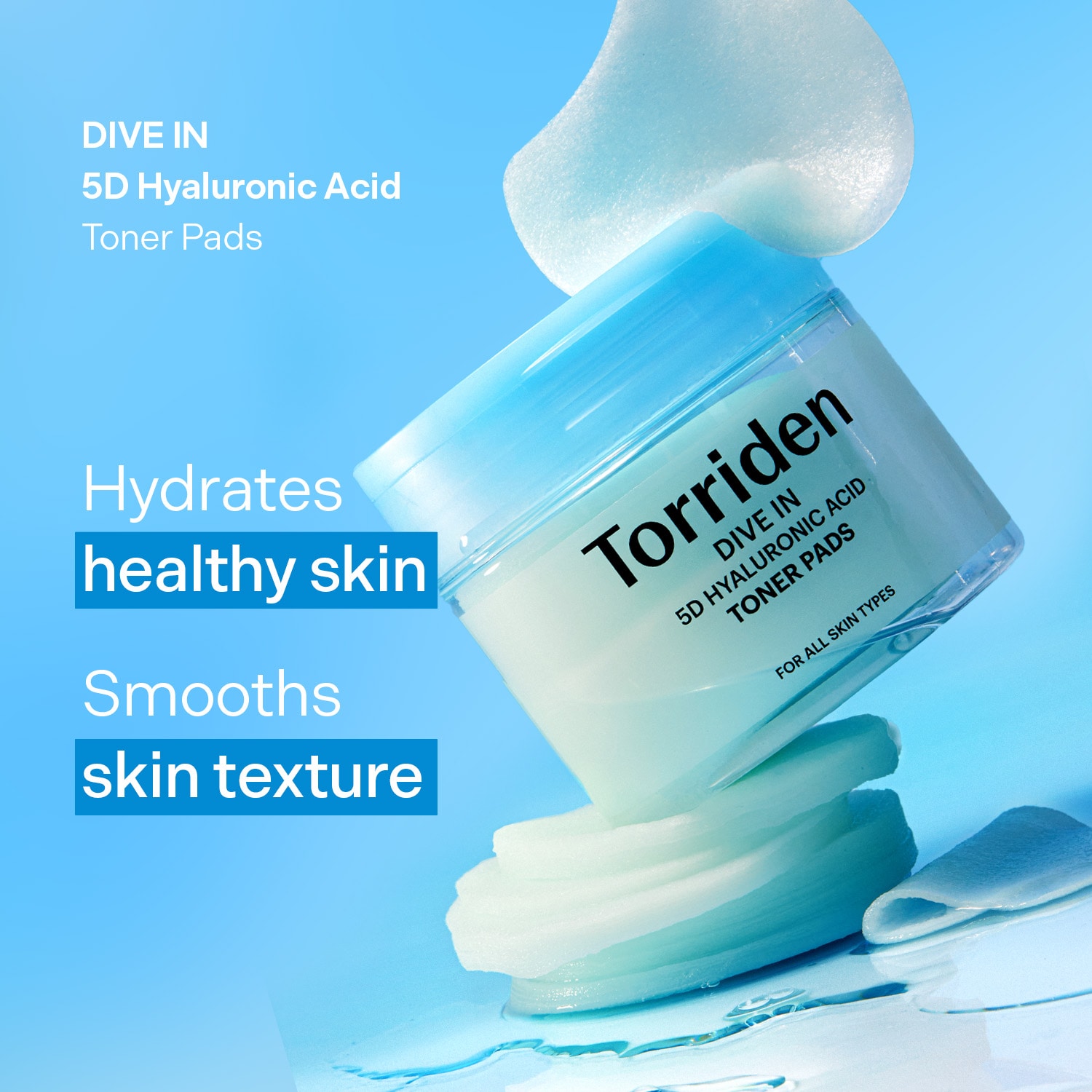 Torriden – DIVE IN 5D Hyaluronic Acid Toner Pads for Deep Hydration & Exfoliation